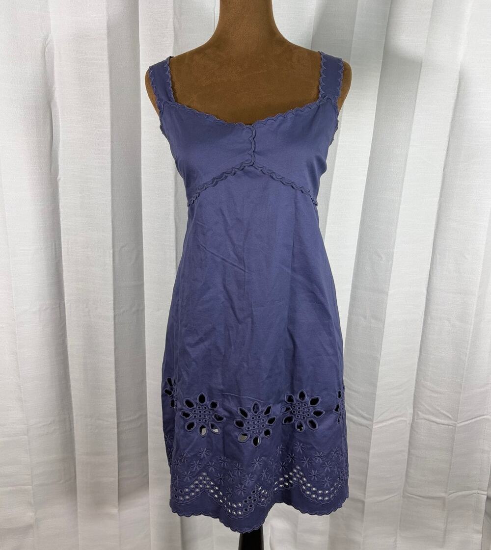 NWT J.Crew Scallop Trim Eyelet Mini Dress 12 Evening Shadow Blue Cotton